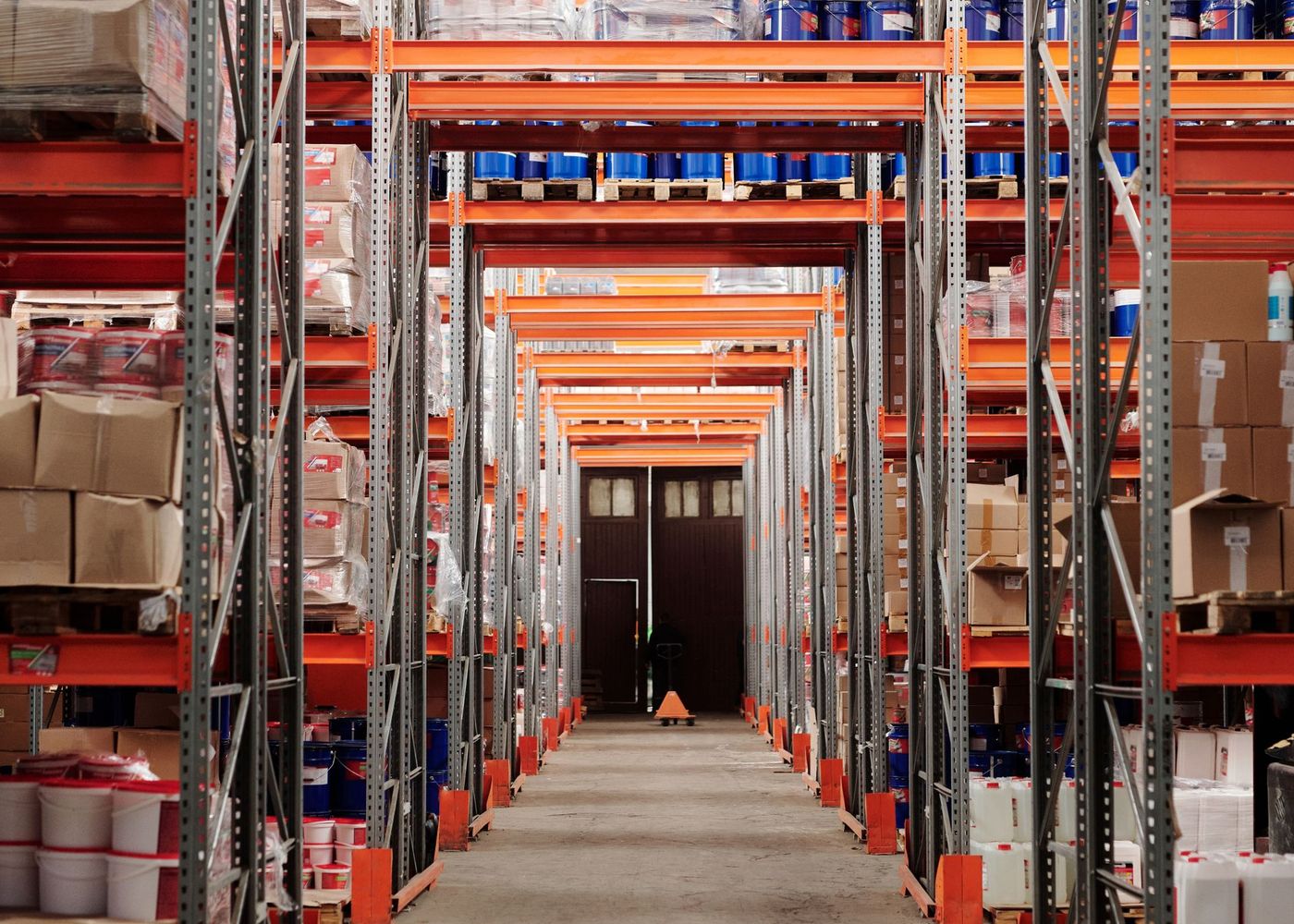 High-bay warehouse with palletized inventory